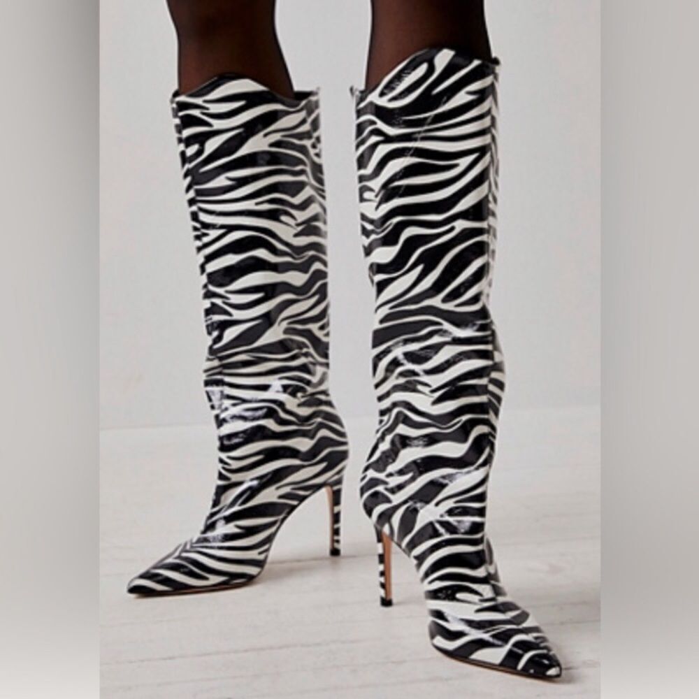 Free People x Vicenza Zebra Print Leather Tall Heels Boots size 6